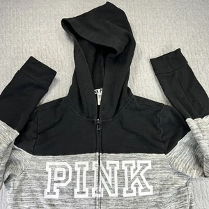 Pink Victoria Secret Girls hoodie sweater size (M) black and gray no drawstring - Picture 1 of 7