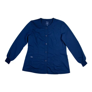 NRG by Barco Stretch Medical Button Scrub Top Jacket Dark Blue Ladies Size Large - Picture 1 of 6