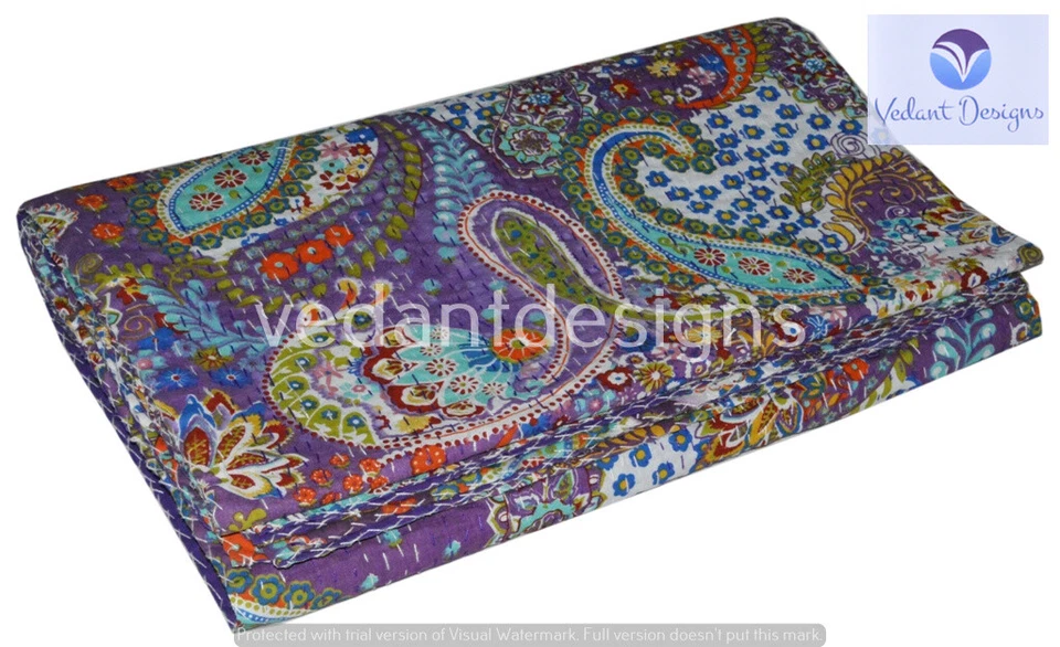 Colcha reversible de algodón doble hecha a mano india de cachemira Kantha edredón Foto 1 de 4