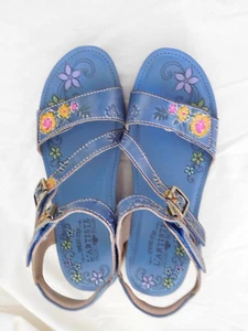 L'Artiste Spring Step Women's Leather Sandals BLUE FLORAL Size 11/Euro 42 NEW - Picture 1 of 6