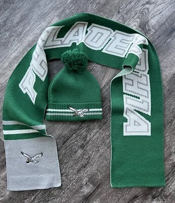 NFL PHILADELPHIA EAGLES Kelly VERDE Retro LOGO GORRO SOMBRERO Y BUFANDA CONJUNTO talla S/M Foto 1 de 4
