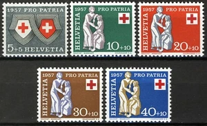 Svizzera 1957, Pro Patria, set Croce Rossa MNH, Mi 641-45 cat 11€ - Foto 1 di 1