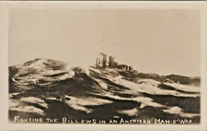 c1910-30 Vintage Real Photo Navy Postcard ~ American Man-O-War Fighting Billows - Picture 1 of 2