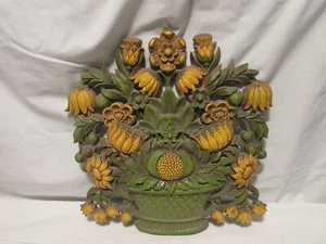 Vintage Wandrelief Syroco grün & gelb Blumen 5260 USA von 1966 - Bild 1 von 7