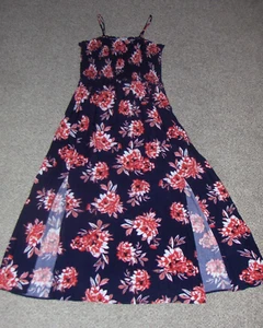 Pacific Vibes Maxi Abito Sole Blu Floreale Taglia XXL Spacchi Laterali Corpetto Smocked Nuovo con etichette - Foto 1 di 3