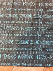 Guatemalan ikat fabric - hand-woven-blue & teal. 45”x34” Remnant - Picture 1 of 3