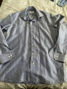 Eton Men’s Shirt Size Large 16.5 42cm Blue White Stripes Long Sleeve Contemporar - Picture 1 of 7