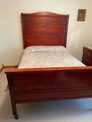 Antique  EASTLAKE style SPOON CARVED Bedroom Set c 1870-1890s Bed & Dresser - Image 1 of 4
