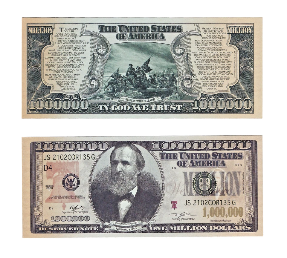 Vintage $1,000,000 One Million Dollars Rutherford B Hayes*NEW ORIGINAL NOVELTY* - Image 1 of 4