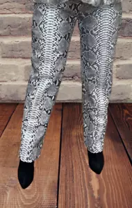 Women PYTHON SNAKE SKINS Texture Pant Soft Lambskin Leather Biker Pant All Sizes - Picture 1 of 9