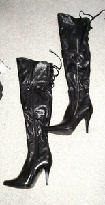 Stilettos schwarz Stiefel 37 Overknees sehr hoher Schaft Schlangenleder-Optik - Bild 1 von 3