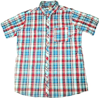 True Rock Men’s Size XL Shirt Plaid Primary Colors Short Sleeve Button Up  READ - Image 1 of 4