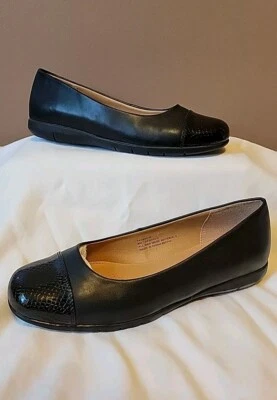 NEW ComfortView Fay Women's Ballet Flats Black Leatherette Reptile Cap Toe | 9M - Изображение 1 из 4