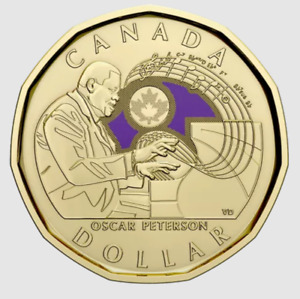 2022 Canada Oscar Peterson COLOURED $1 Loonie - fresh from roll
