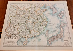 1900 Johnston Atlas Coloured Map China & Japan Islands Japan Korea Taiwan Taiwan - Picture 1 of 1