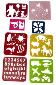 Plastic Colourful Stencils Letters Numbers And Shapes x 8 Small Templates - Picture 1 of 10