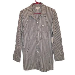 New Brixton womens Bowery Overshirt navy blue striped button up shirt size med - Picture 1 of 10