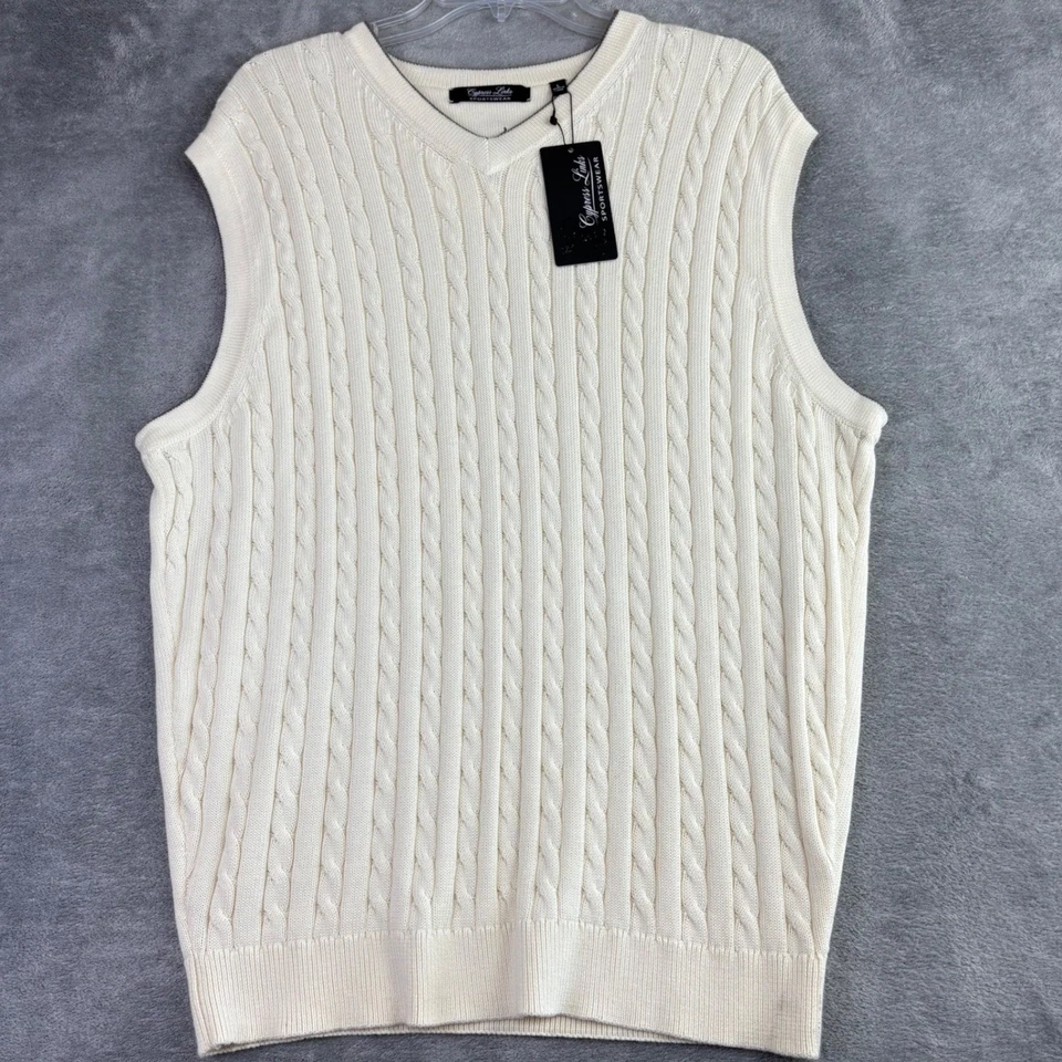 Cypress Links Ropa Deportiva Para Hombres L Suéter Chaleco Tejido con Cable Golf Marfil Preppy Nuevo con Etiquetas Foto 1 de 4