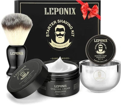 LEPONIX Shaving Kit for Men - Include Shaving Soap, Cream, Brush and Bowl - Gift Set