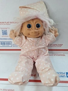 Vintage Russ Troll Kidz 12” Peek-a-Boo Butt Pink Polka Dot Pajamas & Night Cap - Picture 1 of 4