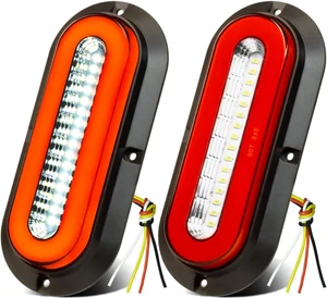 2Pcs 6" Inch Oval 52 Leds Halo Combination White/Red Trailer Lights LED Stop Tur - Picture 1 of 6