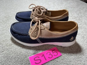 Zapatos de barco de lona Skechers Goga Max azul marino/marrón 15430 | para mujer talla 9 - Imagen 1 de 6