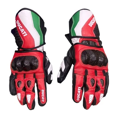 Guantes de cuero Ducati Corse Racing rojo negro verde carbono protección nudillos Foto 1 de 4