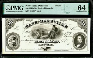 Banconota da 50 dollari obsoleta 1840-1850’s NY Bank of Dansville New York Proof PMG 64EPQ - Foto 1 di 2