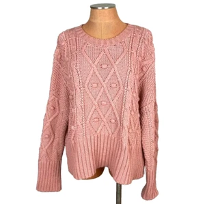 Maglione da pescatore Zara rosa a maglia grossa con cavi L - Foto 1 di 8