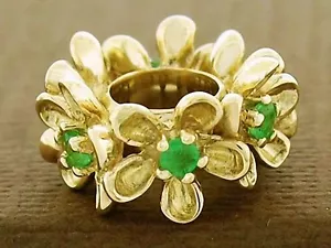 Bd092 Large Genuine 9ct Solid Gold Natural Emerald Blossom Garland Bead Charm - Foto 1 di 3