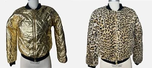 new REVERSIBLE BOMBER JACKET girl's sz M 10-12y Gold Cheetah Print Faux Fur Coat - Picture 1 of 5