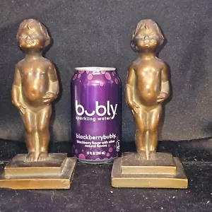 Pair of vintage solid bronze little kid statuettes Children Twins Display Art Bu - Picture 1 of 8