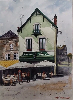 Watercolor Original Painting  “Restaurant, Paris” 11" x 15" NOT A PRINT - Image 1 of 4