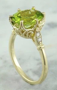 2.50 Ct Oval Lab Created Peridot Engagement Bridal Ring 14k Yellow Gold Plated - Bild 1 von 5