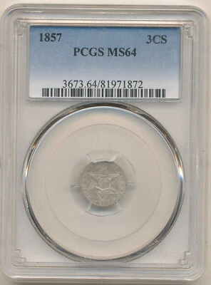 1857 3CS Three Cent Silver MS 64 PCGS - Image 1 of 4