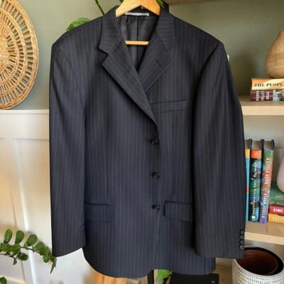 Blazer Hickey Freeman a Rayas 44 Reg 100% Lana Hecho en EE. UU. Traje Chaqueta Foto 1 de 4