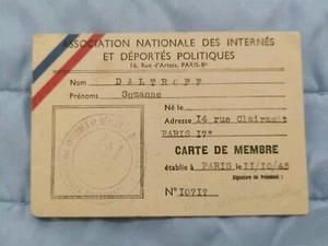Tarjeta judía de París 1945 Federación de Combatientes y Patriotas de la Resistencia Deportada - Imagen 1 de 4