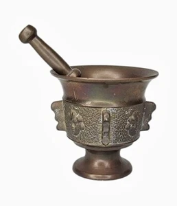 Antique 17th-18th Century Miniature Bronze Mortar With Carved Design - Picture 1 of 4