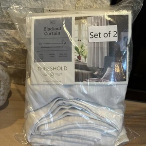 Threshold Blackout Curtain panels Natural White Henna 50” X 63” Set 2 Open Box - Picture 1 of 4