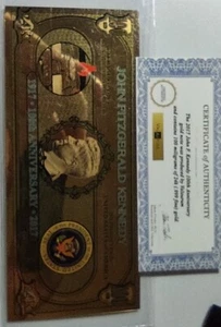 2017 100th Anniversary Of JFK 24k (.999 Fine) Gold Note - Picture 1 of 2