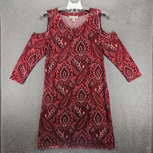 Abito a spalla freddo Michael Kors stampa paisley media rosso stretch M