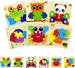 Montessori Wooden Jigsaw Puzzle Toy for Toddlers Boys and Girls: 6-Piece Set - C - Picture 1 of 6
