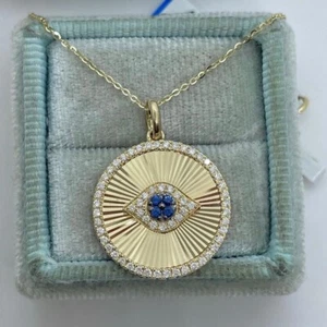 2.80 Ct Round Cut Lab-Created Sapphire Evil Eye Pendant 14k Yellow Gold Plated - Picture 1 of 2