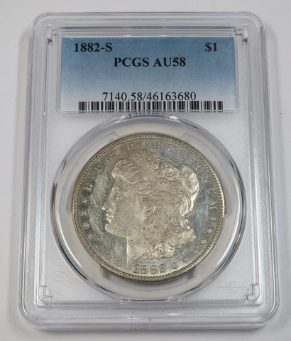 1882 S PCGS AU58 PL PROOF LIKE | TONED Silver Morgan Dollar - $1 US Coin #41442A Cover