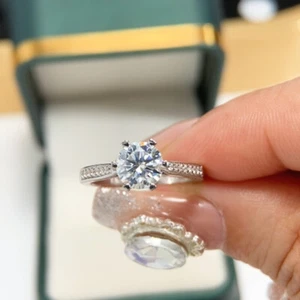 Hermoso anillo de compromiso de moissanita de plata de ley 925 hermosa joyería de moda - Imagen 1 de 11