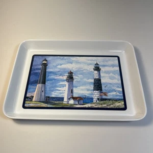 Linda bandeja de monedas de baratija rectangular tema faro costero de Florida melamina - Imagen 1 de 4