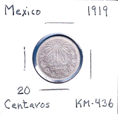 1919 Mexico 20 Centavos (KM-436) .0932 ASW Silver!!! [one-year issue] - Image 1 of 2