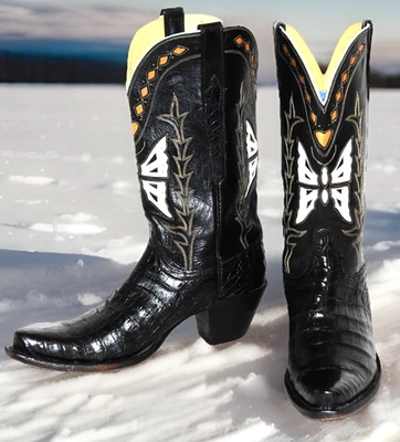 Botas vaqueras LUCCHESE CLASSICS hechas a mano con incrustación de cocodrilo CAIMÁN MARIPOSA 8.5B Foto 1 de 4