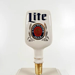 Vintage Miller Lite White Porcelain Short Neck 5.5" Beer Tap Handle - Picture 1 of 9