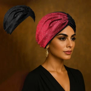 Women Muslim Head Cover Caps Pleated Turban Cancer Chemo Islamic Beanie Indian - Picture 1 of 7